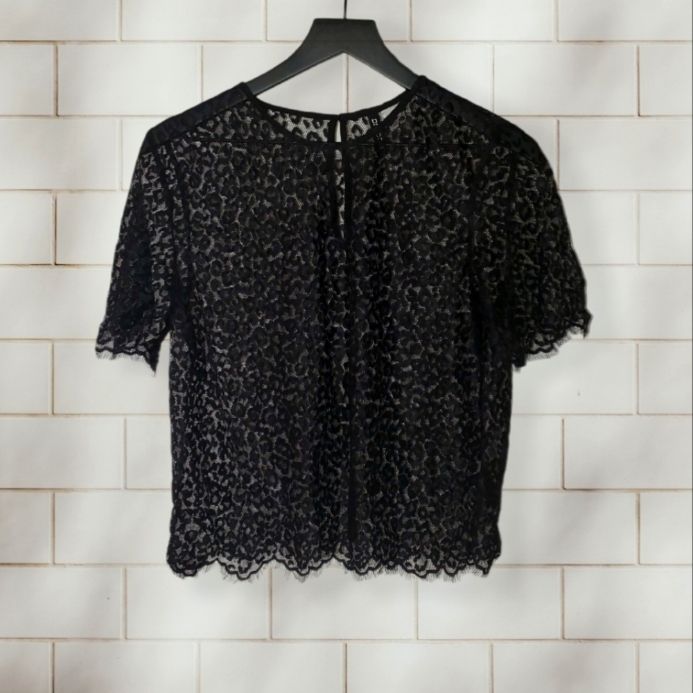 *Sz 6* Leopard Print Sheer Lace Top Black H&M
